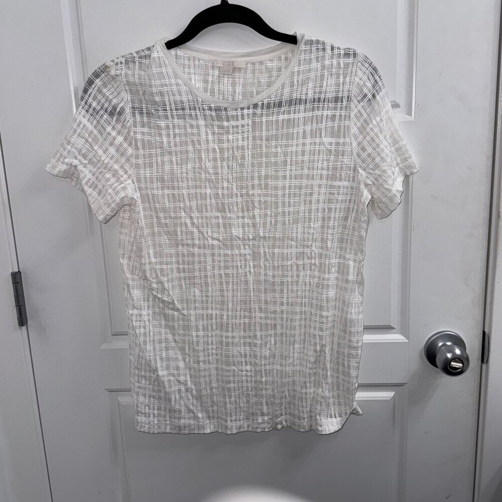 3/$30 COS Short Sleeve Sheer Blouse Grid Pattern white Size Small